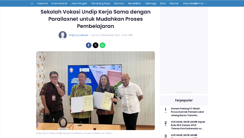 Sekolah Vokasi Undip Kerja Sama dengan Parallaxnet untuk Mudahkan Proses Pembelajaran