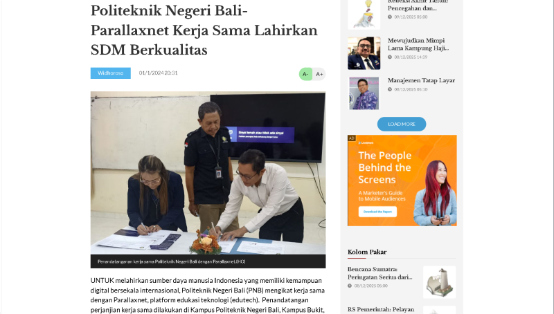 Politeknik Negeri Bali-Parallaxnet Kerja Sama Lahirkan SDM Berkualitas