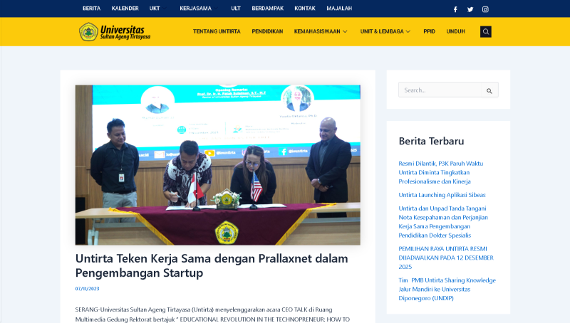 Untirta Teken Kerja Sama dengan Prallaxnet dalam Pengembangan Startup